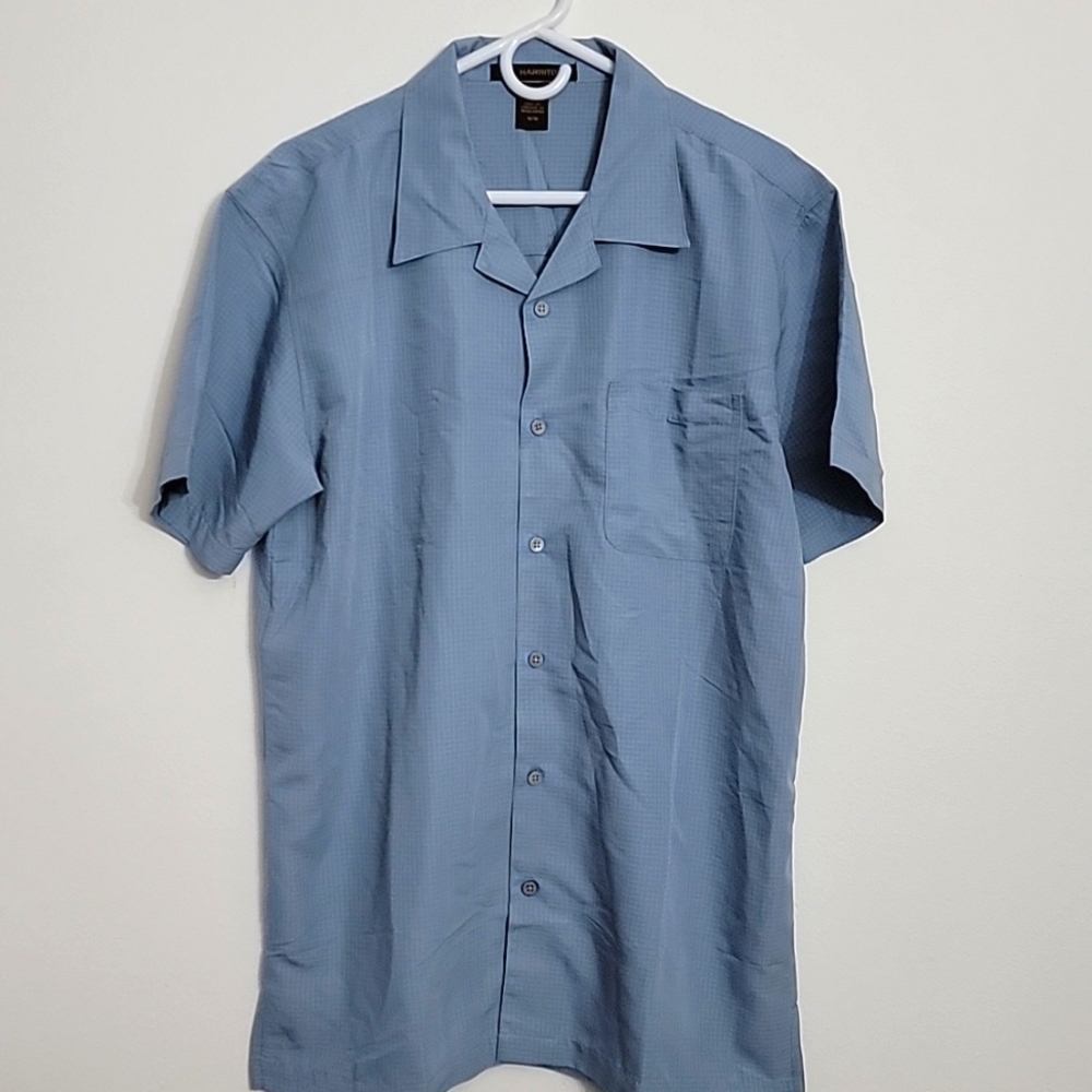 Harriton NWOT Blue Camp Collar Short Sleeve Button Up Shirt Size M